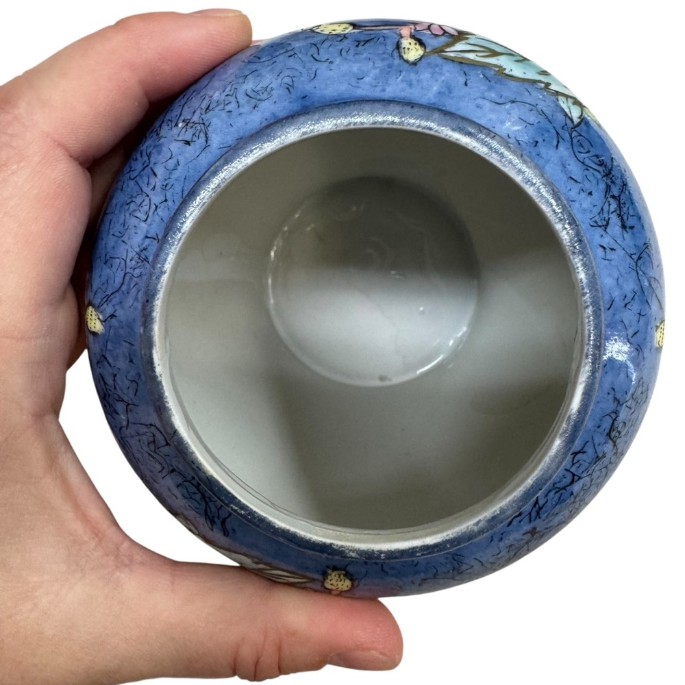 Vintage Chinese Ginger Jar Vase Porcelain Floral Hand Painted Floral 6.5” Blue - Picture 5 of 7